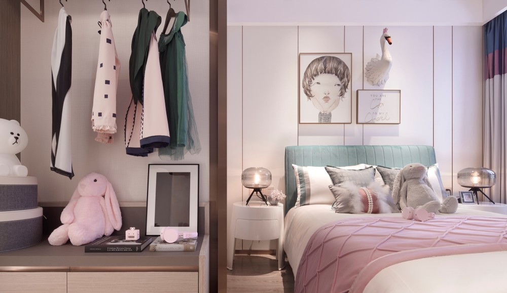轻奢风格室内家装案例效果图-女孩房 轻奢风格室内家装案例效果图-女孩房