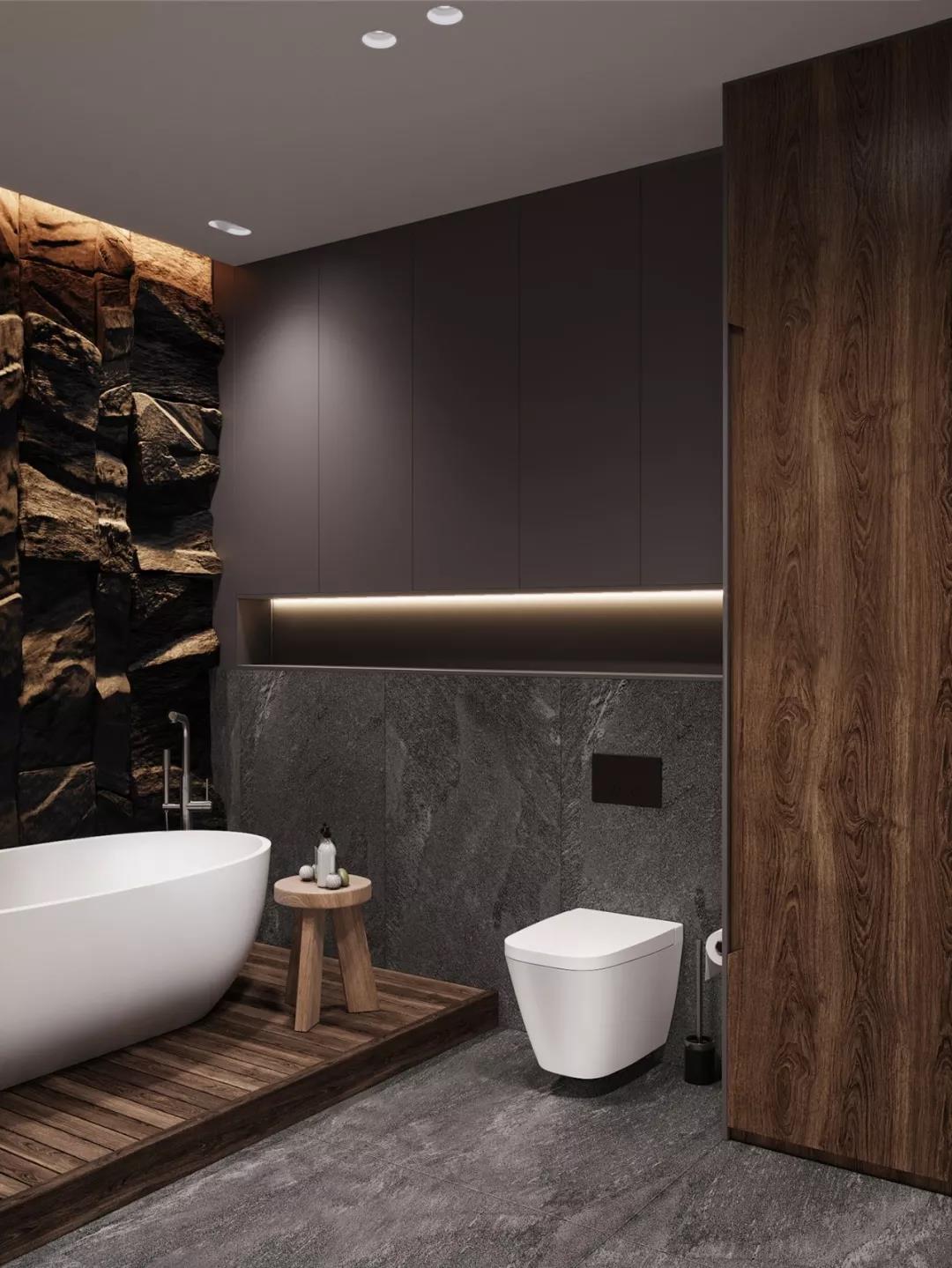 高级灰+原木色现代风格室内装修设计效果图-万达华府四居140平米-卫生间